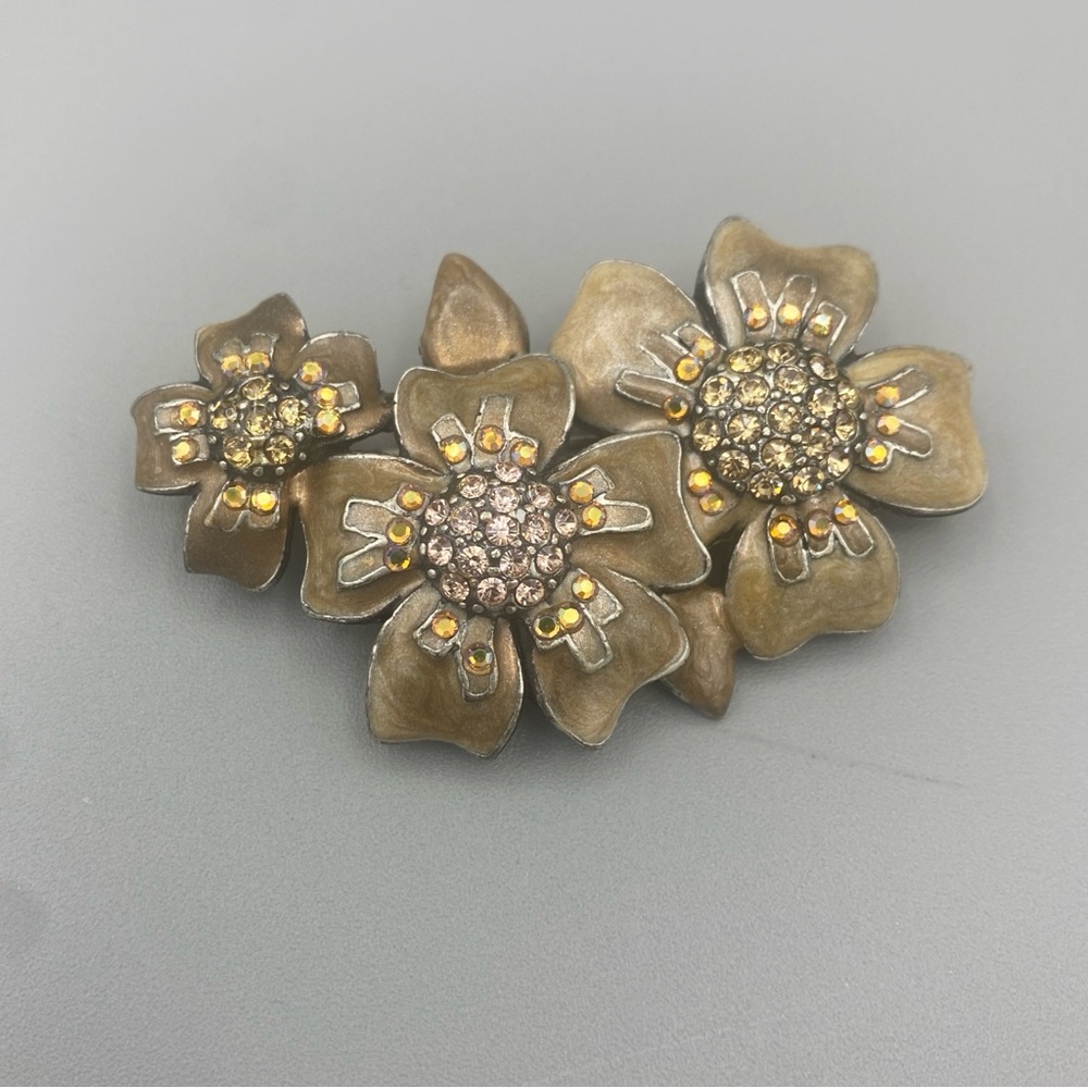 Chico's Flower Brooch Enamel With Rhinestones Floral Pin